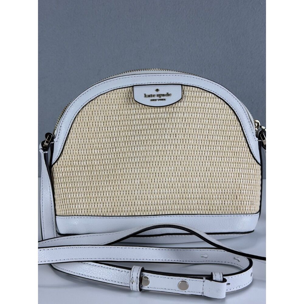 Kate Spade Grove Street Carli Raffia Straw White Leather Crossbody Bag